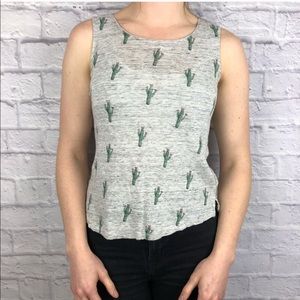 Artisan NY Gray Linen Cactus Pattern Tank